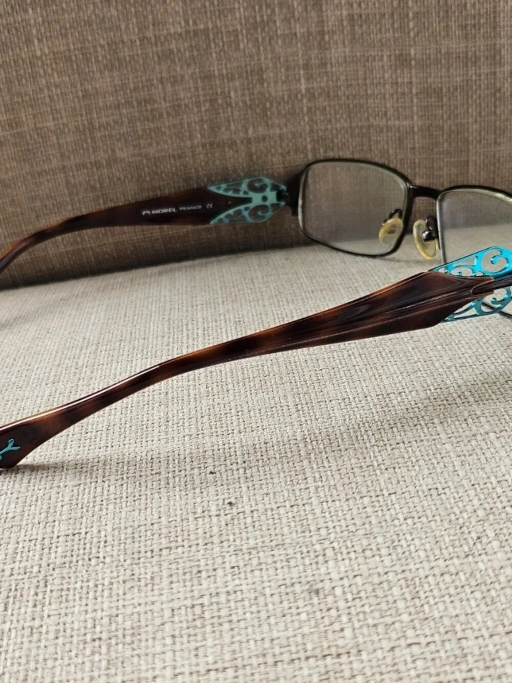 Morel France Women Eyeglasses Frame Brown W/ Turquoise Accent Glasses 6567K
